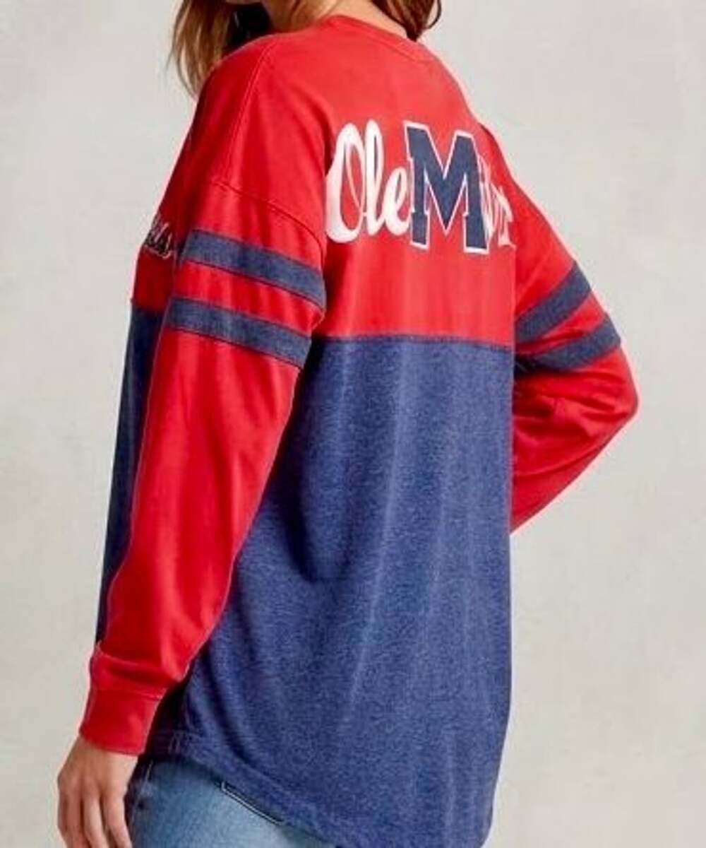 Pressbox Ole Miss Rebels Colorblock Long Sleeve Spirit Jersey Shirt Size Small
